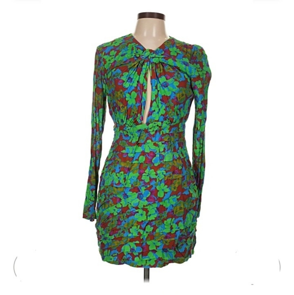 Zara Long Sleeve Mini Dress With Open Front Twist XS